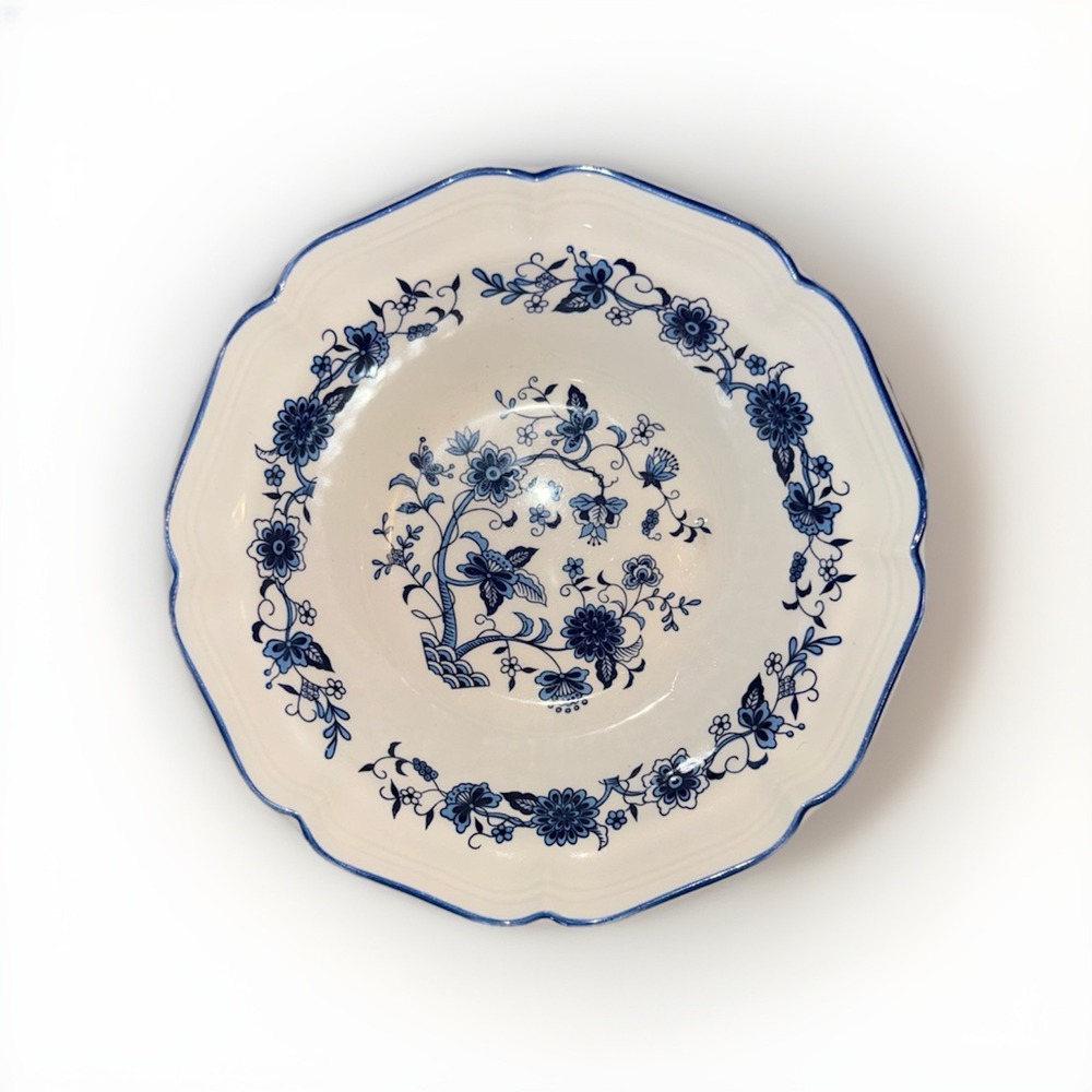 Vintage F. W. Woolworth Co. Blue Onion Cereal Soup Bowl Blue & White Floral EUC